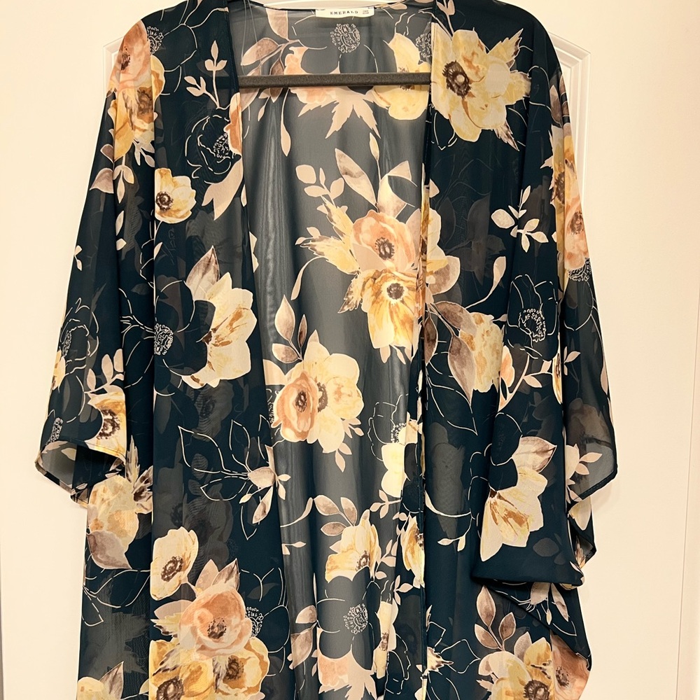 Emerald, Forest Green Floral Sheer Maternity Cover Up, One Size